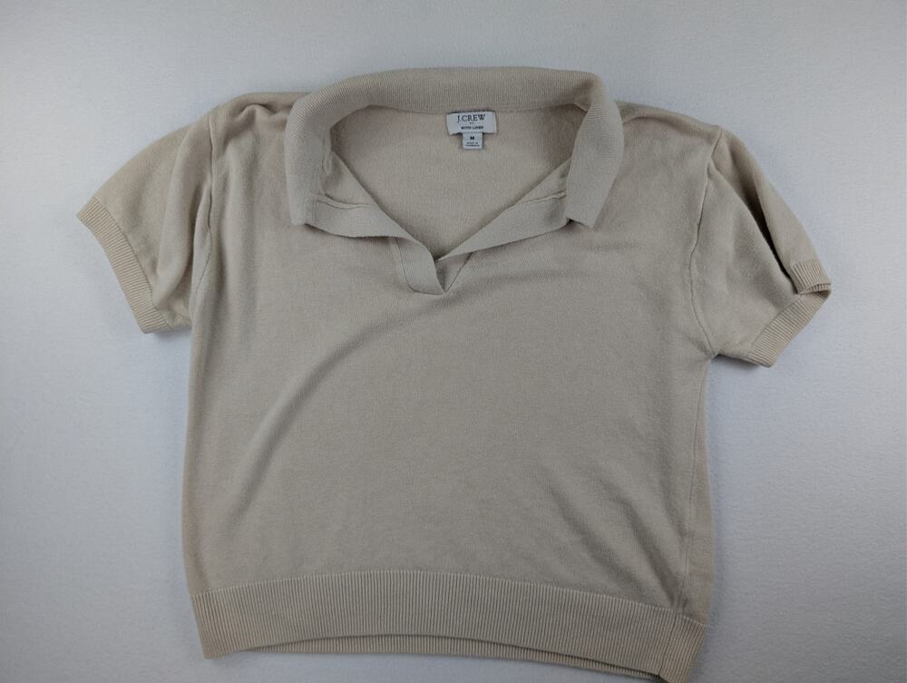 J.Crew Linen Blend Short Sleeve Polo Sweater – Women’s M Beige
